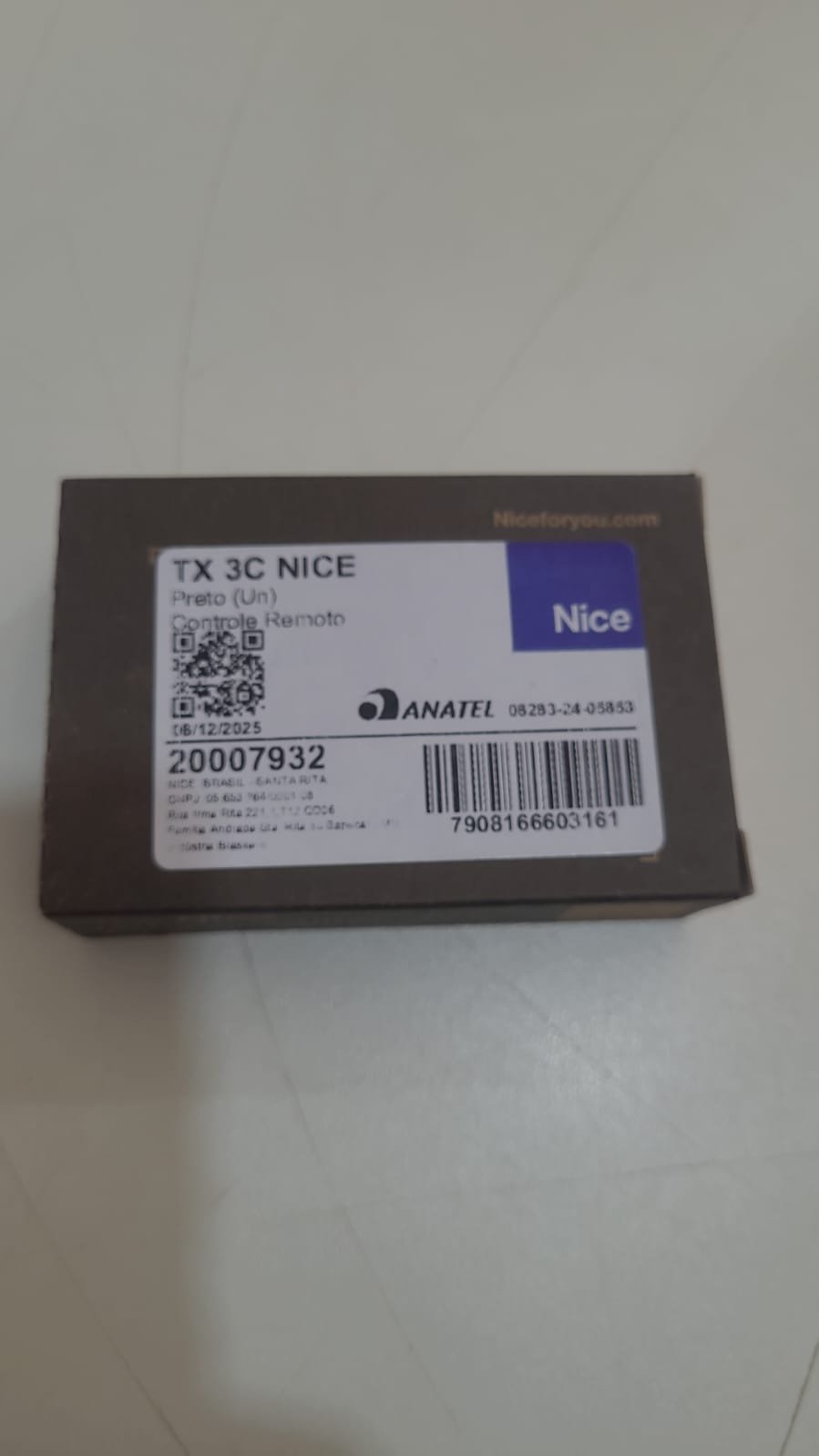 CONTROLE REMOTO PRETO TX 3C NICE